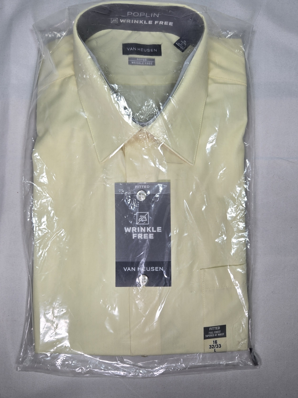 VAN HEUSEN Long Sleeve Dress Shirt Wrinkle Free Mens L 16 32/33 Yellow Preppy